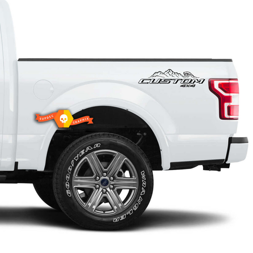 CUSTOM 4X4 Mountain Wave Bedside Vinyl Decal Pair for Musclecar truck Super Duty