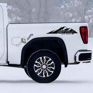 2 GMC GM Sierra 1500 AT4  Mountains off-road 4x4 Decals Stickers
