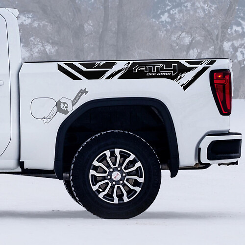 2 New GMC GM Sierra 1500 AT4 Bed Grange Off-Road Side Destroyed Decals Stickers
