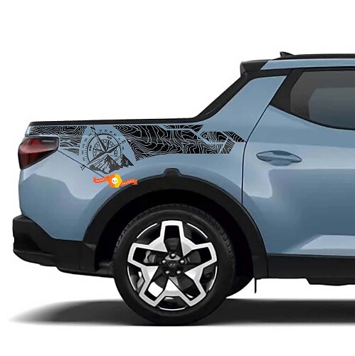 Topographic Map Rear Side Vinyl Decal Set for Hyundai Santa Cruz
