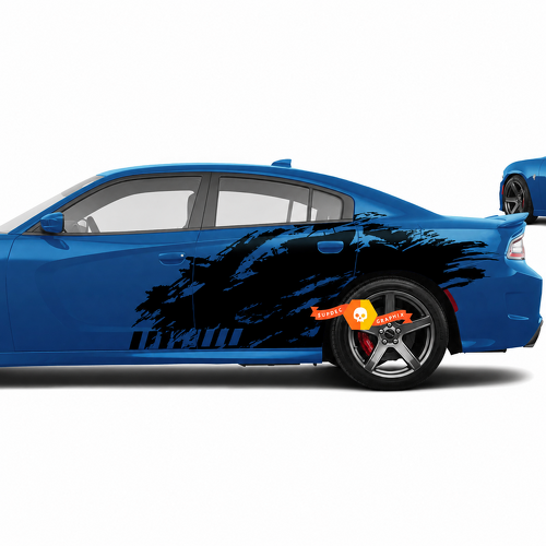 Grunge Slash and Strobe Pair Side Rear Fender Vinyl Decal Sticker for Dodge Challenger SRT, Hellcat