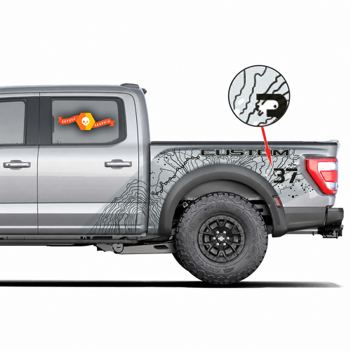 SVT CUSTOM Topographic Dot Map Splash 37 Bedside Vinyl Decal Sticker for Ford F-150 Raptor 2022-2023