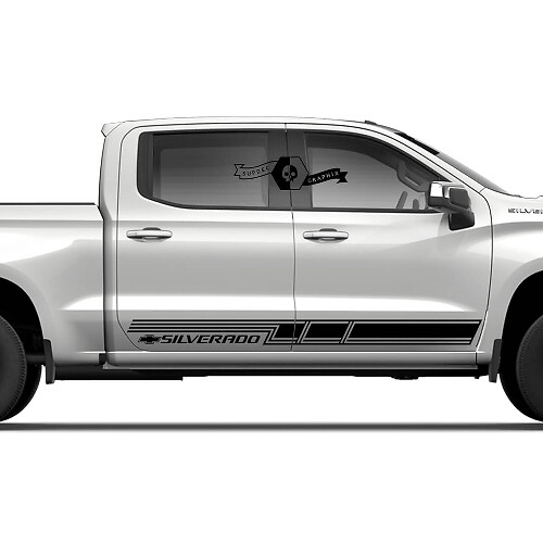 Pair Chevrolet Silverado Side Rocker Panel Logo New Doors Stripe Line Vinyl Decal Sticker
