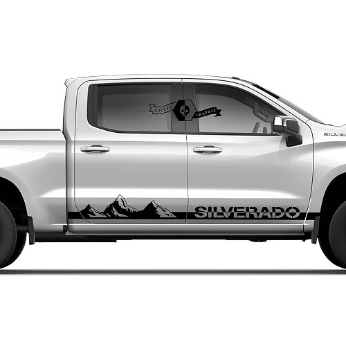Pair Chevrolet Silverado Side Rocker Panel Mountains Shadow Doors Stripe Vinyl Decal Sticker
