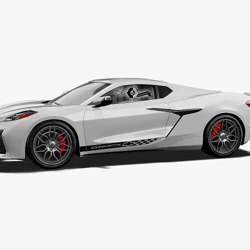 2x Chevrolet Corvette Side Doors Checkerboard Flag Z06 Vinyl Decal Sticker
