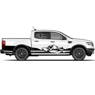 Pair Ford F-150 Raptor 2022 Side Doors Mountain Forest Bed Wrap Graphics Set Side Stripe Decal
