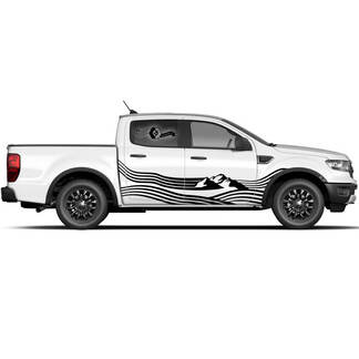 Pair Ford F-150 Raptor 2022 Side Doors Mountain Forest Graphics Lines Side Stripe Decal
