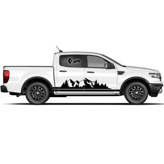 Pair Ford F-150 Raptor 2022 Side Doors Mountain Forest Graphics Set Stripes Stripe Decal