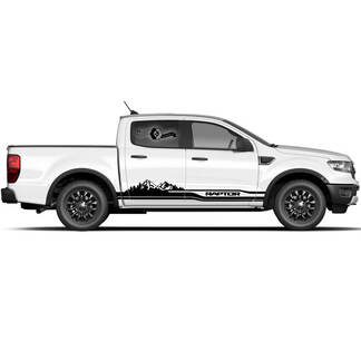 Pair Ford F-150 Raptor 2022 Side Doors Mountain Forest Graphics Set Logo Stripe Decal
