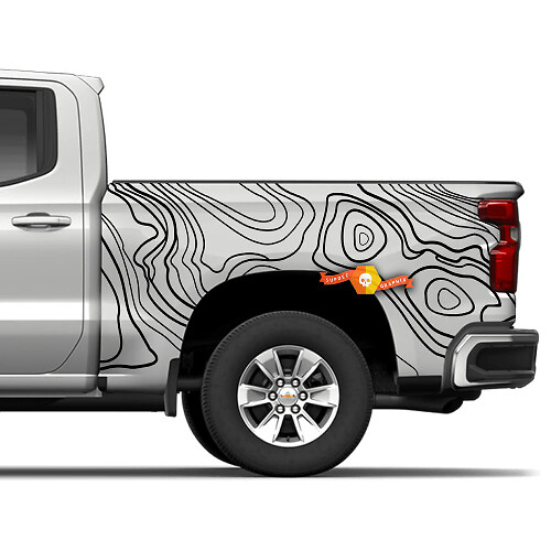 Side Truck Chevrolet Silverado Topographic map contour background Topo map Cut Out Vinyl Decals graphics sticker
