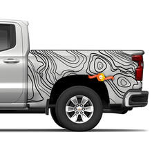Side Tailgate Truck Chevrolet Silverado Topographic map contour background Topo map Cut Out Vinyl Decals graphics sticker
 2