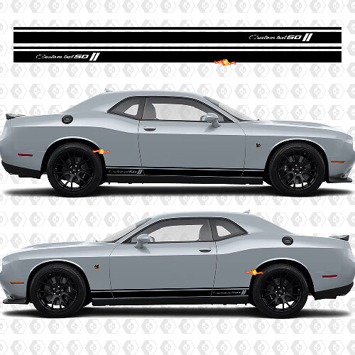 50th Anniversary Style Stripes Rocker Panel Vinyl Decals for Dodge Challenger_1