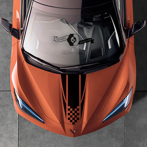 Checkerboard Hood Stripe Vinyl Decal for Chevrolet Corvette C8 Stingray