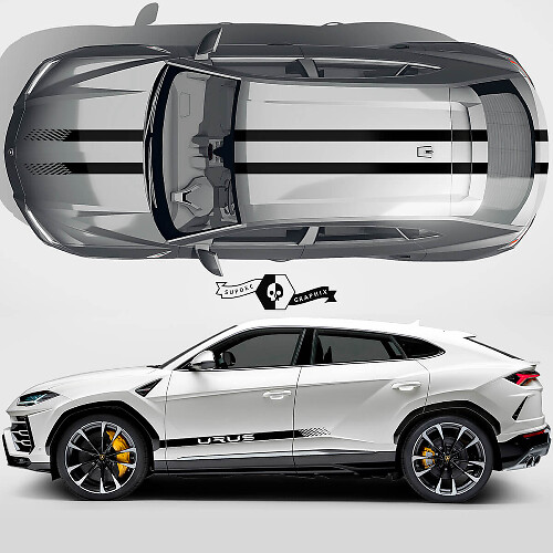 Side Doors Hood Roof Lines Checkered Stripes Vinyl Decal Sticker Graphics 2 For Lamborghini Urus 2021 - 2023