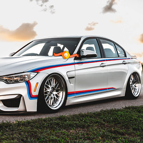 Pair BMW M rang stripes for SIDE Doors Bumper Fender Vinyl Decals Stickers
