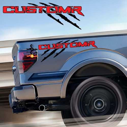 CUSTOMR Red Outline Claw Pair Bedside Vinyl Decal Sticker for Ford F-150
