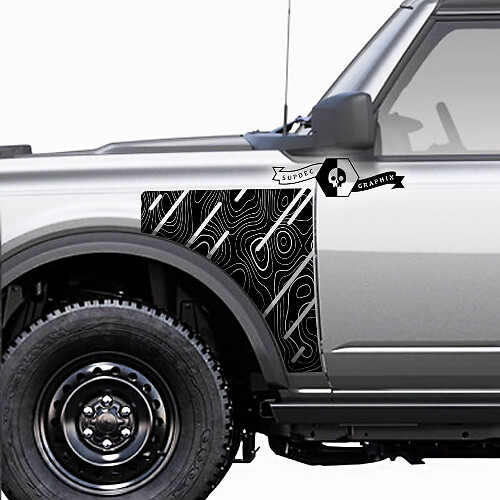 Pair Ford Bronco Topographic Map Everglades Style Side Panel Vinyl Decal Sticker Graphics Kit
