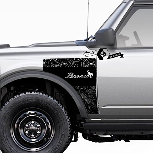 Pair Ford Bronco Vintage Logo Topographic Map Everglades Style Side Panel Vinyl Decal Sticker Graphics Kit 2
