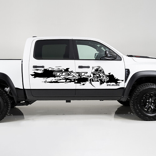 Custom Text Destroyed Style Side Vinyl Decal Sticker for Dodge Ram 1500