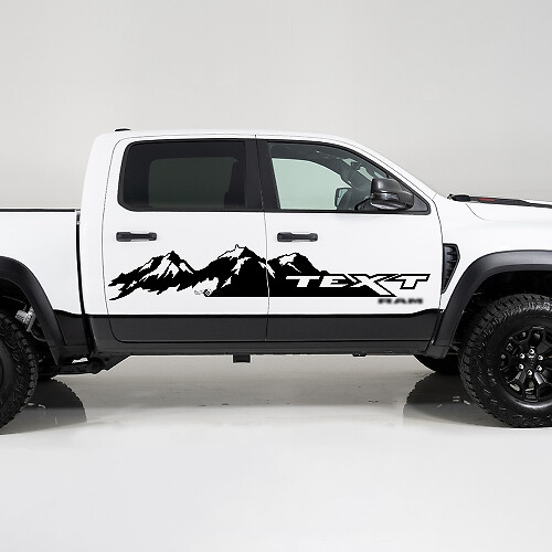 Mountain Range & Custom Text Side Vinyl Decal Sticker for Dodge Ram 1500