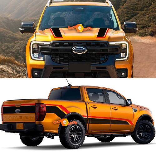 Kit de vinilo con franjas dobles para capó y costado para Musclecar F-250 Super Duty Tremor