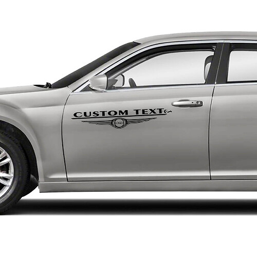 CUSTOM TEXT Winged Circle Door Lettering Pair Door Vinyl Decal Sticker for Chrysler 300