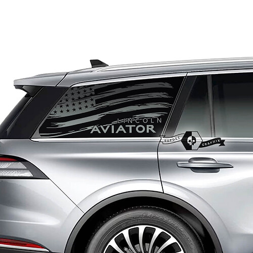 2 x Lincoln 2023 Aviator Window US Flag Destroyed Logo Aviator Vinyl Decals Graphics Sticker
