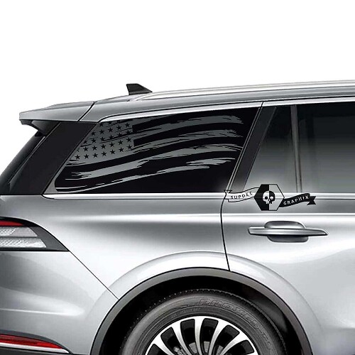 2 x Window US Flag Destroyed Logo Aviator Vinyl Decals Graphics Sticker for Lincoln Aviator