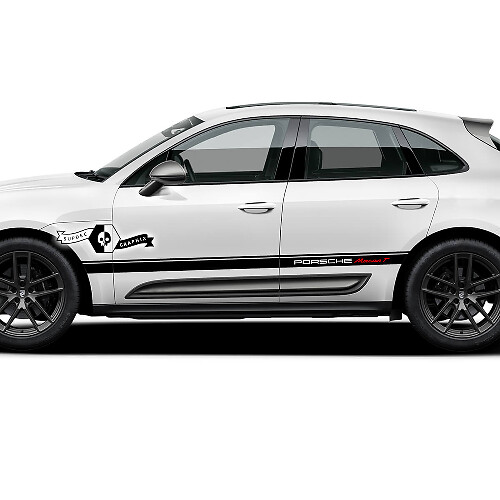 2x Porsche 2023 Porsche Macan T1 Side Solid Logo Stripes Doors Decal Stickers 2 Colors

