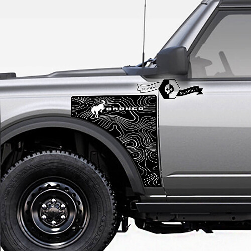 Pair Ford Bronco Badlands Side Style Side Panel Сontour Map Vinyl Decal Sticker Graphics

