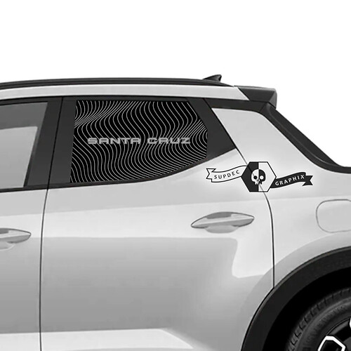 Pair Hyundai Santa Cruz Side Bed Line Waves Window Logo Vinyl Stickers Decal Graphic
