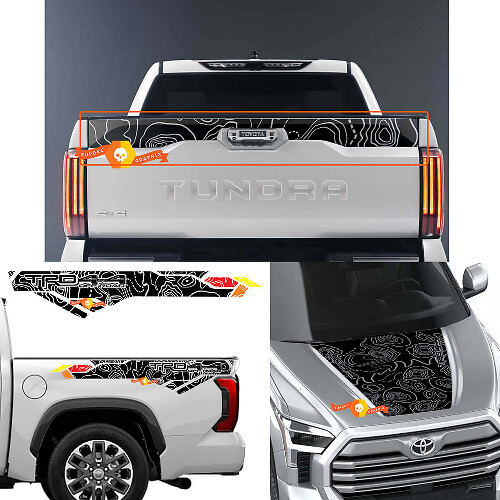 Kit d'autocollants en vinyle pour capot, coffre, hayon à motif de carte topographique pour Toyota Tundra XK70 2021+