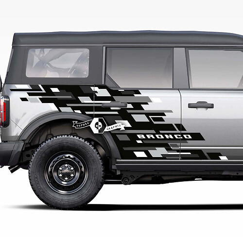 Pair of Doors Side Geometric Graphics Monochrome Splash Decals Stickers for Ford Bronco 2021-2023 - 3 Colours

