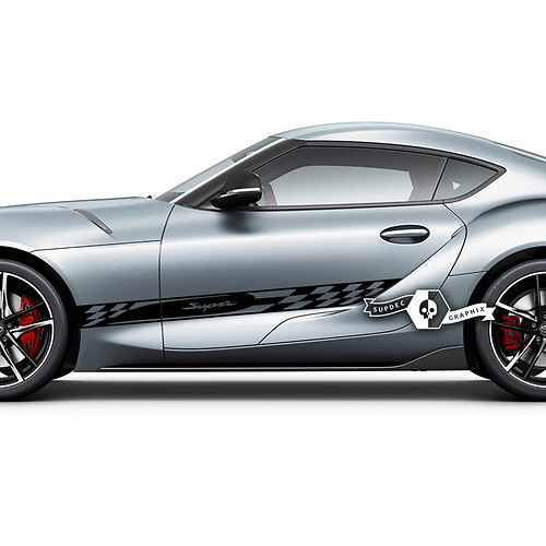 Toyota Supra MKV A90 A91 Doors Side Checkered Stripes Graphics Decals Stickers
