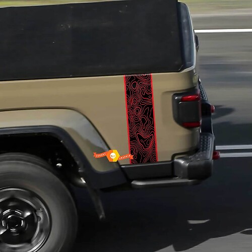 Jeep Gladiator Logo Topographic Map Rear Side Mojave Stripe Vinyl Graphics 2 colors
