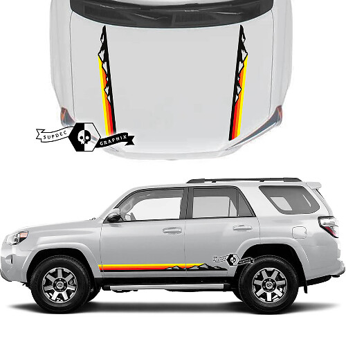 Pair 4Runner 2023 Side Door Hood Old School Sunset Vinyl Mountains Decals stripe Stickers for Toyota 4Runner TRD Kit
