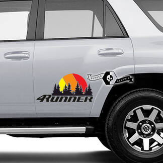 Pair 4Runner 2023 Side Door Old School Sunset Vinyl Mountains Forest Decals Stickers for Toyota 4Runner TRD
