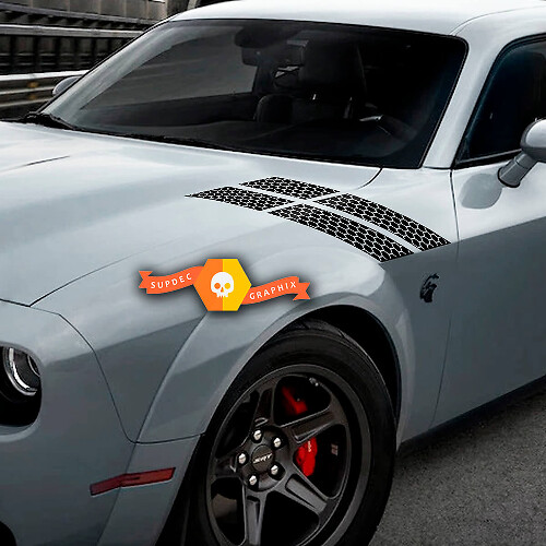 Honeycomb Hood Fender Hash Mark Decals for Dodge Challenger 2015-2023
