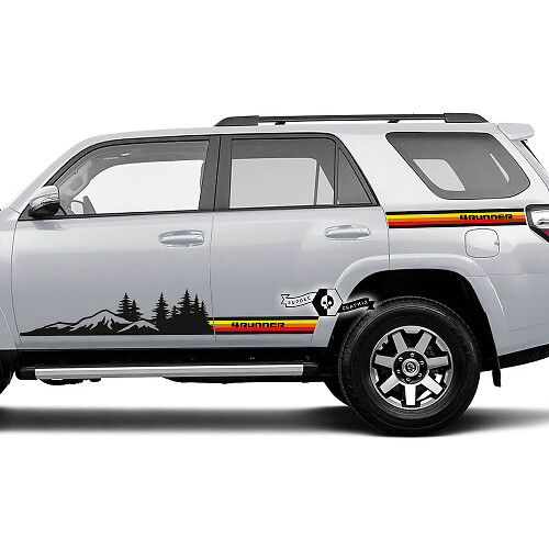 Pair 4Runner 2023 Side Door Old School Sunset Vinyl Mountains Forest Decals strip Bed Stickers for Toyota 4Runner TRD

