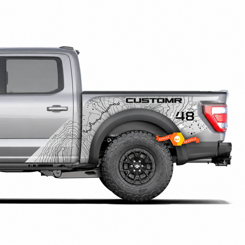 CUSTOMR Topographic Map Splash 48 Bedside Vinyl Decal Sticker for Ford F-150 Tremor 2022-2026