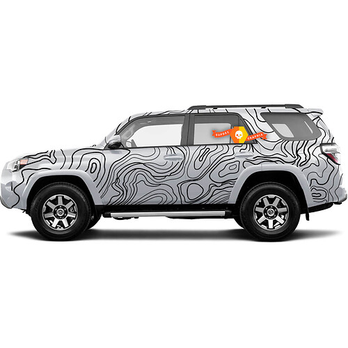 Full body Toyota Tacoma Topographic map contour background Topo map with elevation Wrap Vinyl Decals graphics sticker
