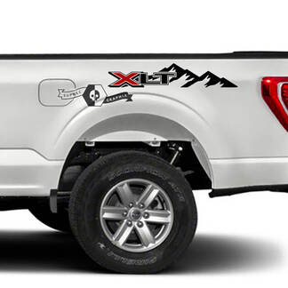Pair Ford F-150 XLT 2023 USA Flag Bed Logo Mountains Fender Graphics Side Decal Sticker
