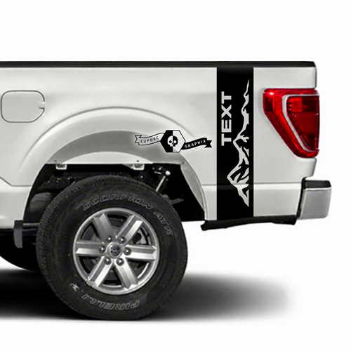 TEXT Vertical Mountain Bed Stripe Pair Bedside Vinyl Decal Sticker for Ford F-150