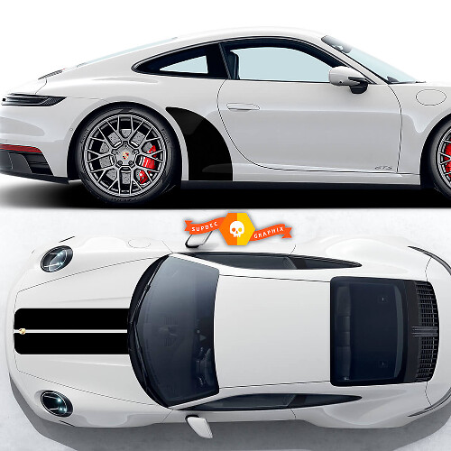 Porsche 911 GTS 992 Carrera 4 GTS Hood Stripes and Side Rear Arch Kit Decal Sticker
