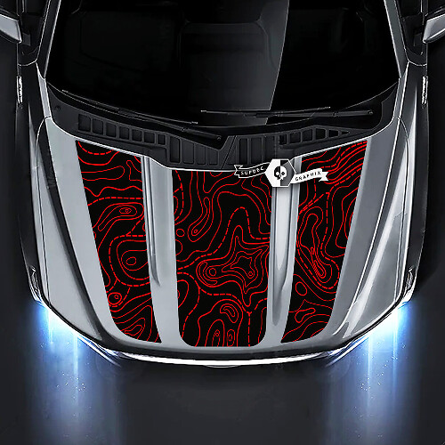 Topographic Style Triple Stripes Hood Vinyl Decal for Musclecar truck XL XLT STX