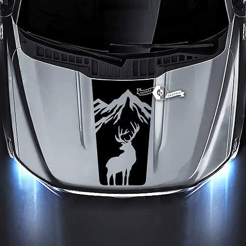 Deer & Mountains Stripe Hood Vinyl Decal Sticker for Musclecar truck 2015-2020