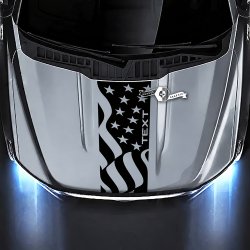 TEXT Waving USA Flag Hood Panel Hood Vinyl Decal Sticker for Ford F-150