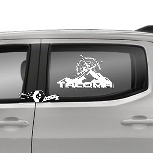 Pair Toyota Tacoma SR5 Doors Window  Mountains Compass Logo Line Vinyl Decals Graphic Sticker
