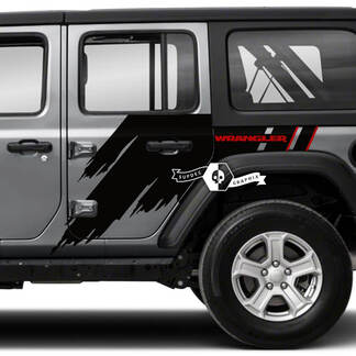 Pair Jeep Wrangler Unlimited Splash Doors Side Mud 2 Colors Graphic Decal JK 4 Door
