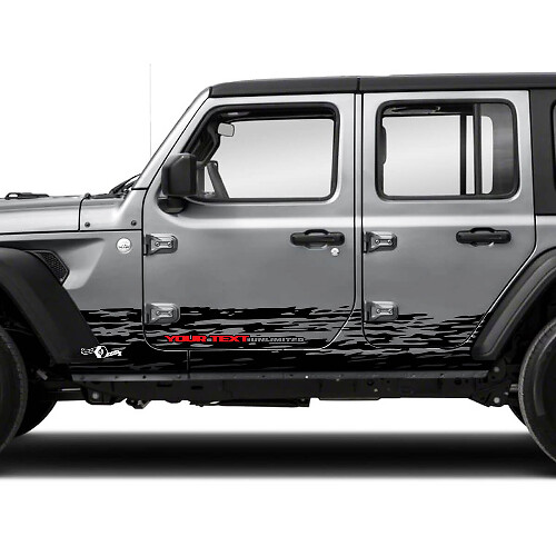 Pair Jeep Wrangler Unlimited Doors Rocker Panel Stripes Mud Splash Side Stripe Vinyl Sticker Decal 2 Colors
